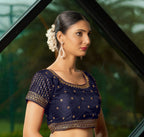 Pujia Mills WomenS Navy Blue Readymade Blouse Embroidery Multi Coding Gold Thread Indian Ethnic Designer Blouse Stitched Women