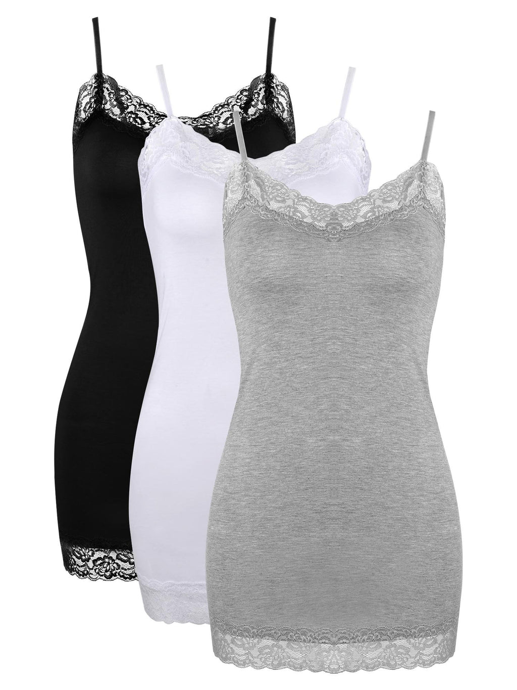 3 Pack Women Tank Tops Lace Cami Camisoles Adjustable Spaghetti Strap Lace Tank Top for Girls Wearing (Black,White and Grey, XL)