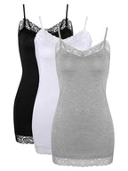 3 Pack Women Tank Tops Lace Cami Camisoles Adjustable Spaghetti Strap Lace Tank Top for Girls Wearing (Black,White and Grey, XL)