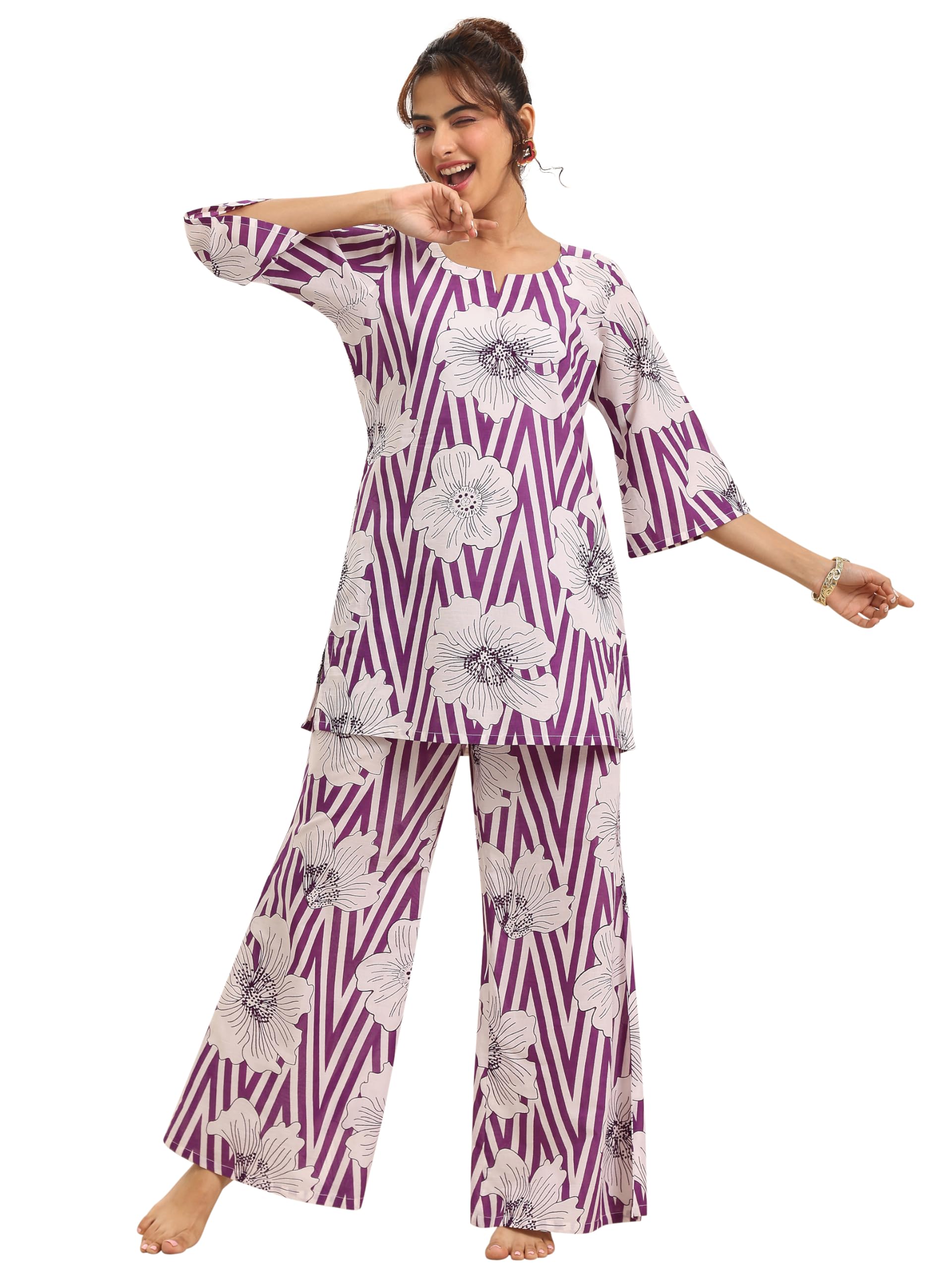 Libas WomenS Cotton Regular Casual Night Suit (50323_Xl) Purple