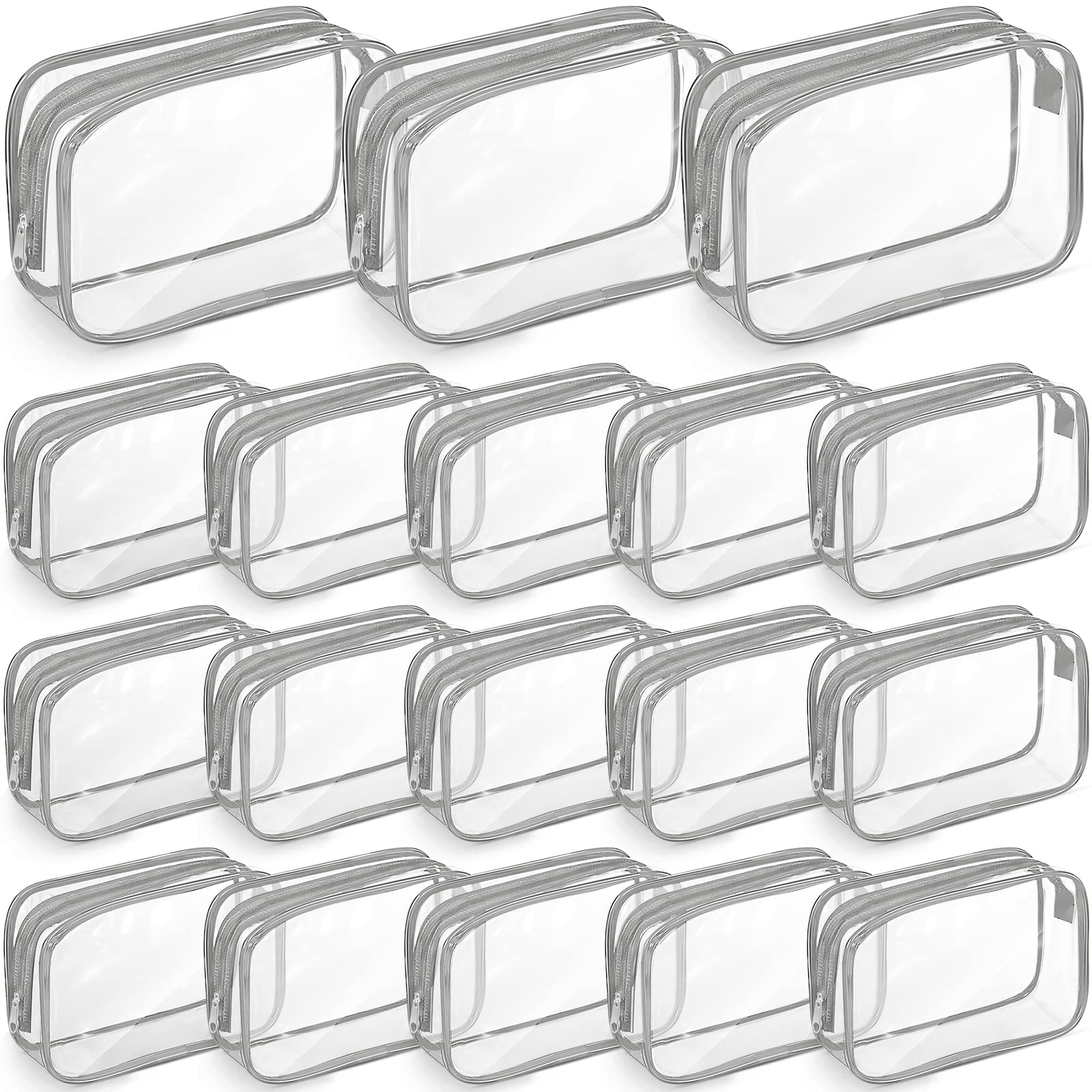 Saintrygo 18 Pack Clear Makeup Bags 7 x 5 PVC Cosmetic Bag Plastic Zippered Pouches Portable Toiletry for Women Men Travel Vacat