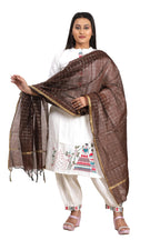 Fabme Women'S Silk Blend Checkered Dupatta With Embellish Golden Border Chocolate, Free Size