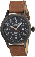 Timex Men's Expedition Scout 40mm Watch - Black Case Black Dial with Brown Leather Strap
