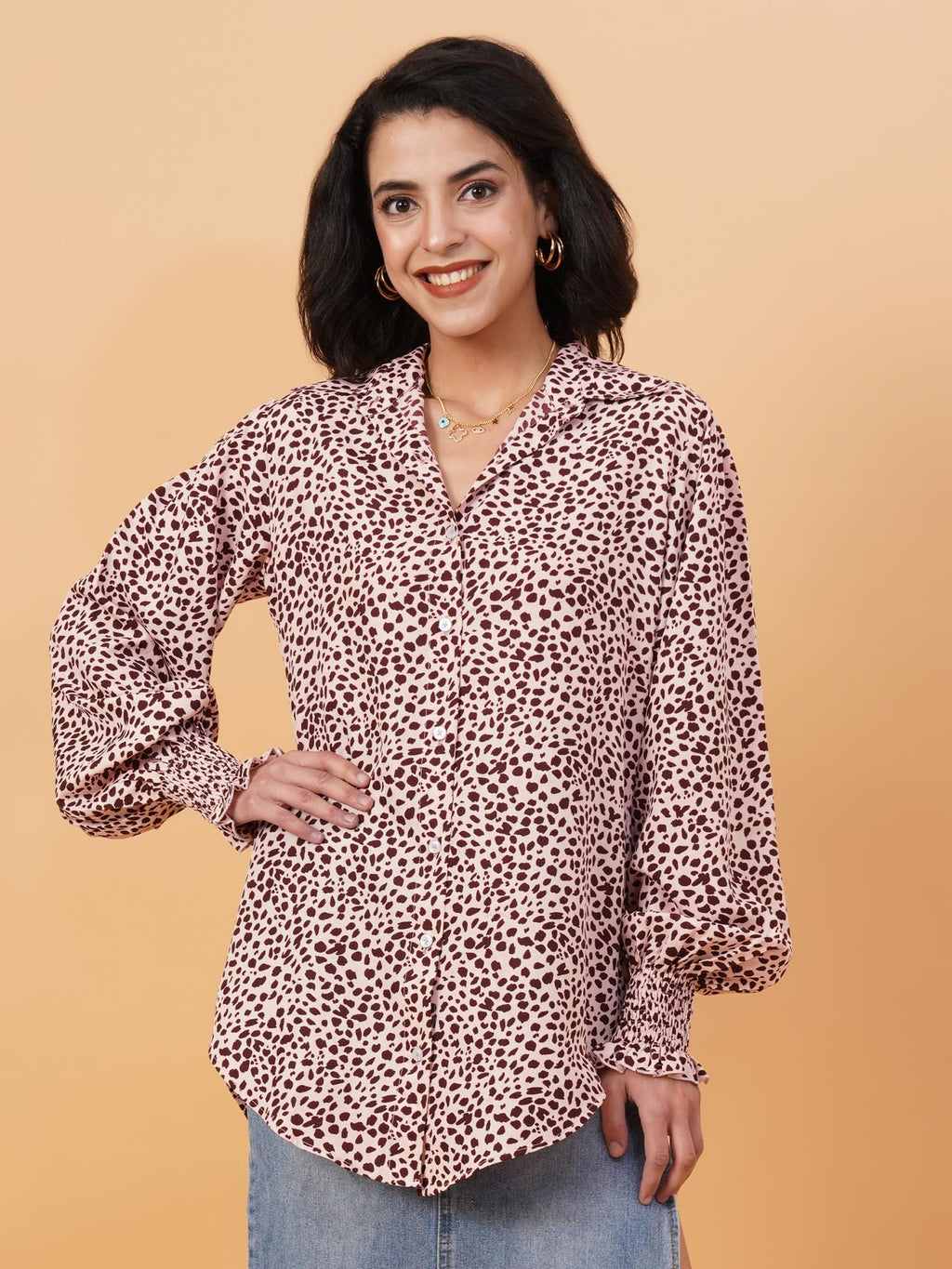 Kotty WomenS Relaxed Fit Printed Spread Collar Casual Shirt