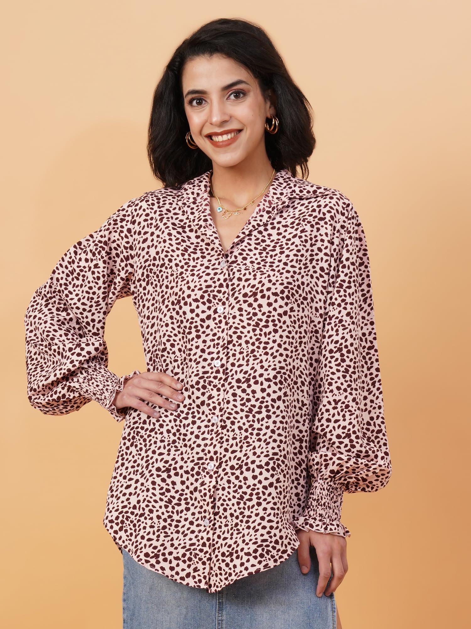 Kotty WomenS Relaxed Fit Printed Spread Collar Casual Shirt