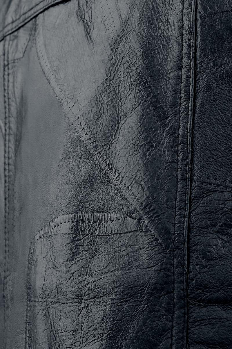 Giovanni Navarre Mosaic Leather Biker Vest Black, Black, L, Large