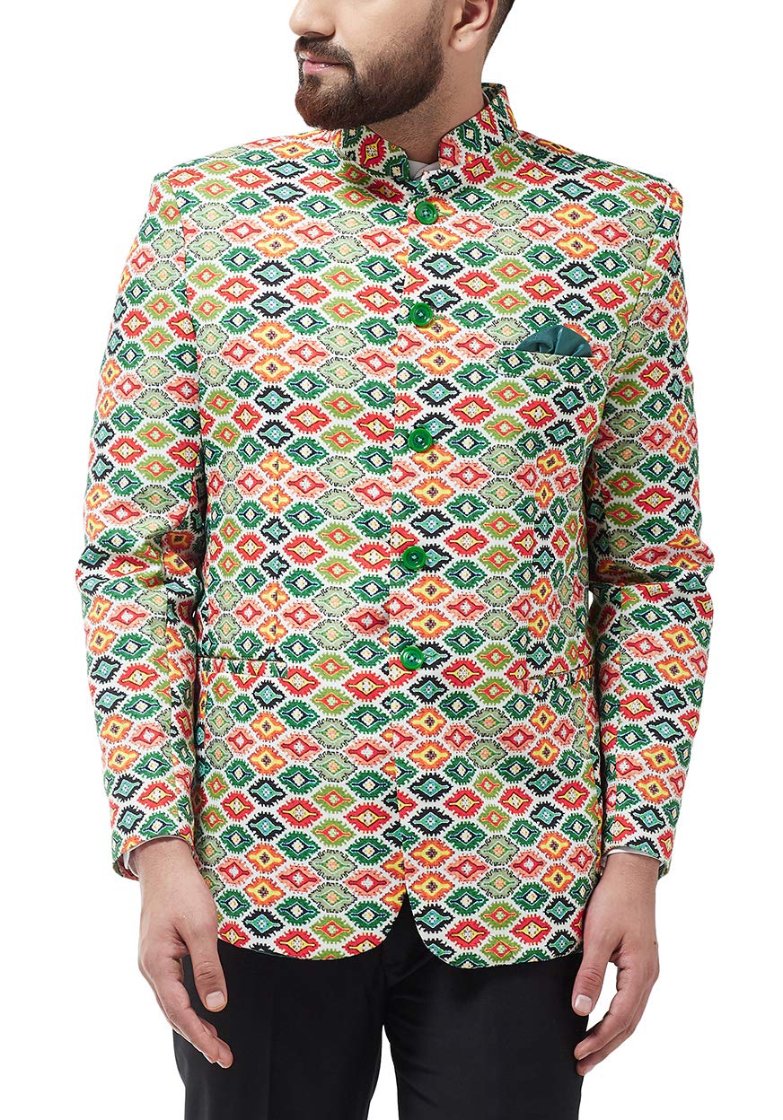 SOJANYA (Since 1958 Mens Cotton Blend Green & Multi Printed Blazer, Size: 44
