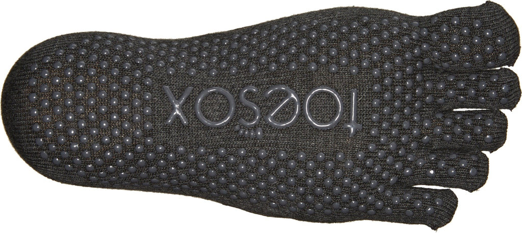 ToeSox Women's Low Rise Full Toe Grip Non-Slip for Ballet, Yoga, Pilates, Barre Toe Socks, Medium, Charcoal Grey