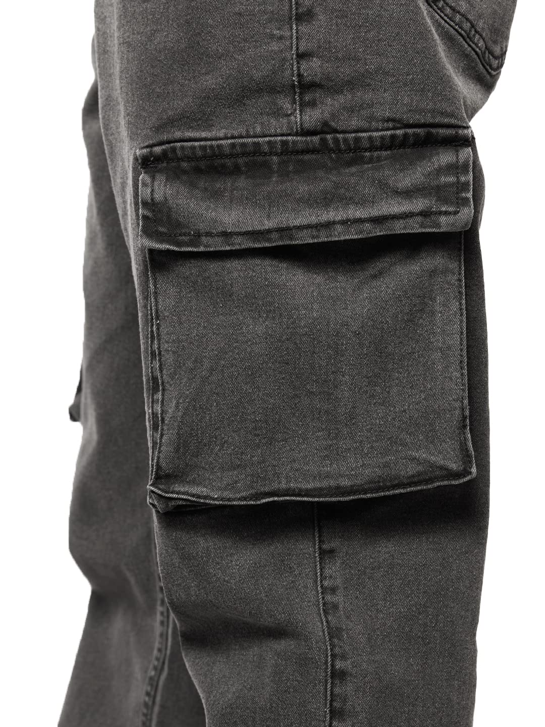 The Souled Store Solids: Ash Grey (Straight Fit) Mens and Boys Regular Fit Solid Cottonblend Grey Color Men Cargo Jeans