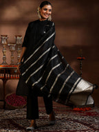 Libas Womens Woven Design Cotton Blend Straight Kurta With Trousers And Dupatta