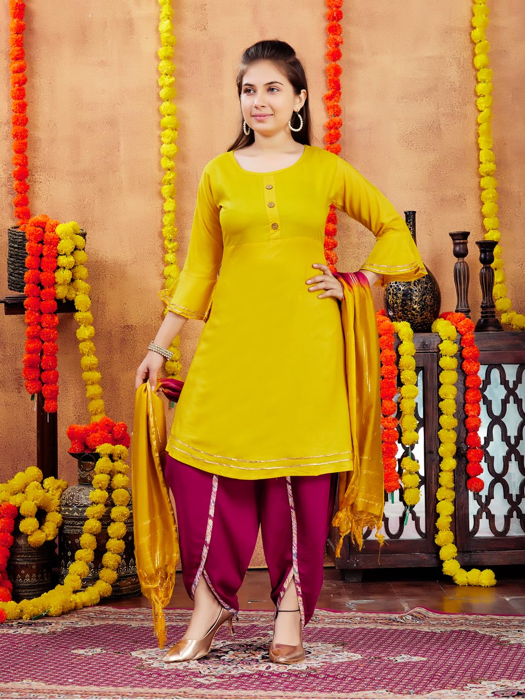 Aarika Girls Yellow Colour Cotton Kurti