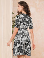 Selvia WomenS Western Dress | Printed Half Sleeve Crepe Western Dress For Women | V-Neck A-Line Dress For Women | One Piece Dre