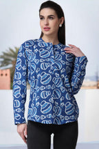 Popwings Casual Pure Cotton Bagru Ethnic Print Women Short Kurta Indigo Blue