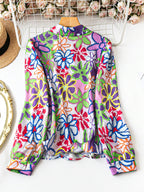 Shasmi Girls & Womens Solid Purple Colorful Casual Fit Lapel Cardigan Shirt Colorful Flower Printed Long Sleeve Shawl Collared