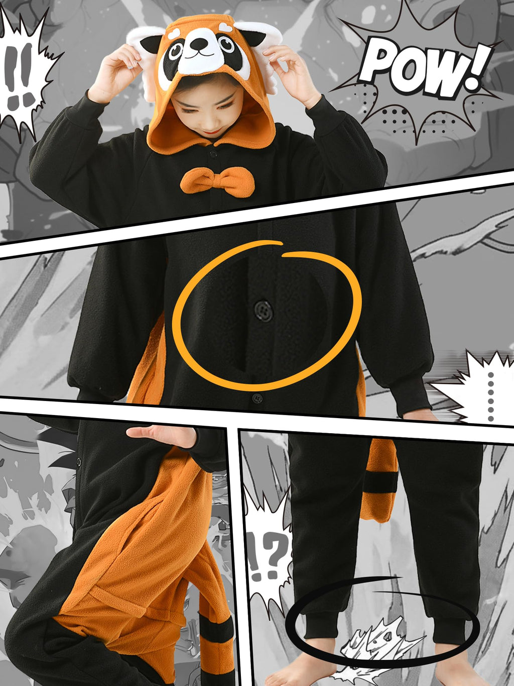 CANASOUR Red Panda Onesie Kids Halloween Cosplay Costume Girls One Piece Pjs Anime Unisex Hoodie Pajamas For 5T Boys Party Pyjam