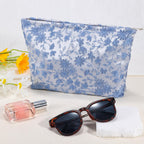 ZLFSRQ Daisy Flower Makeup Bag Travel Floral Cute Cosmetic Bags for Women Large Makeup Pouch Zipper Cosmetic Pouch for Purse Aes