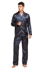 TONY AND CANDICE Men's Classic Satin Pajama Set Sleepwear (Blue/Golden, Medium)