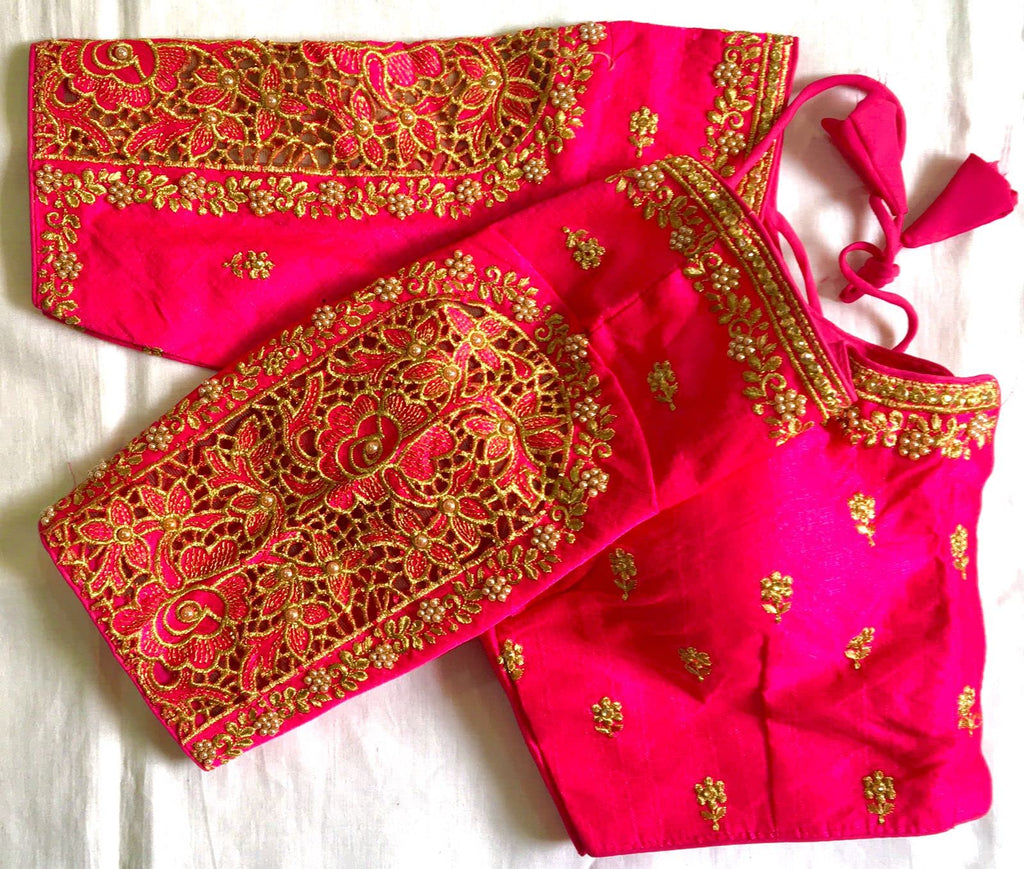 Vihu Fashion WomenS Flower Embroidery Sleeves Cut Work Readymade Saree Blouse