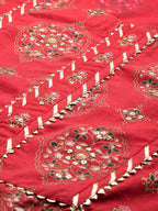 Ishin Women'S Pure Cotton Anarkali Printed Gotta Patti Floral Print Red Kurta Suit Set With Palazzo Kplpramffaw-991_S_Red