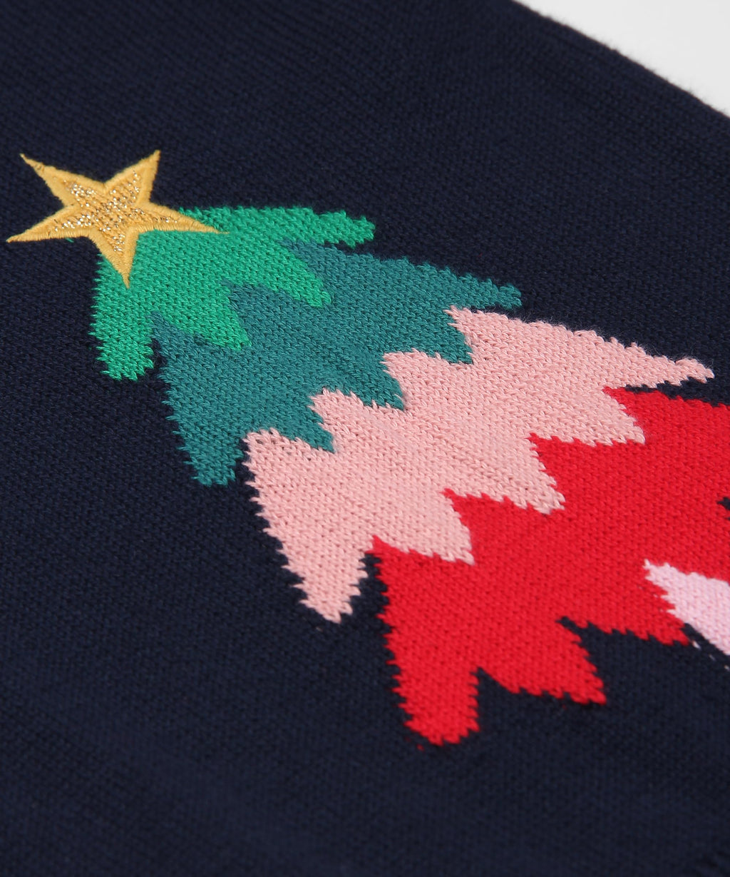 Beebay Kids Unisex Navy Blue X-Mas Tree Crew-Neck Sweater | Soft Cotton Fabric | Round Neck | Boys & Girls