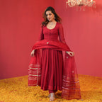 GoSriKi Women s Anarkali Rayon Blend Kurta with Pants and Dupatta