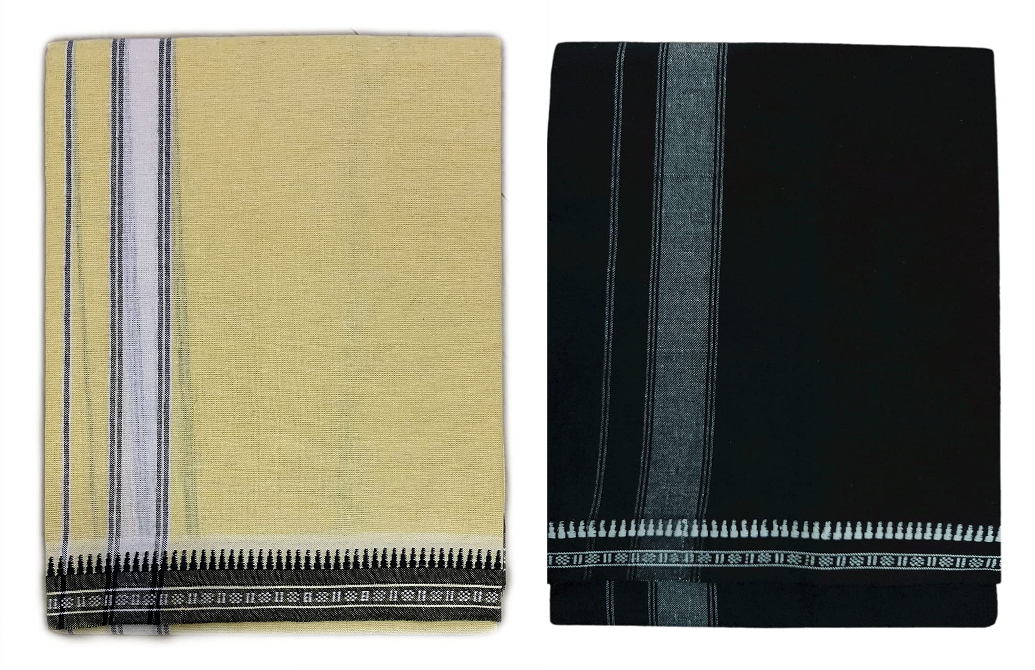 Prakasam Cotton Fine Quality Mens Kerala Style Thalapathi Border Single (1.28X2.00 Mtrs) -Dhoti-Kerala Single Mundu (Pack Of 2 D