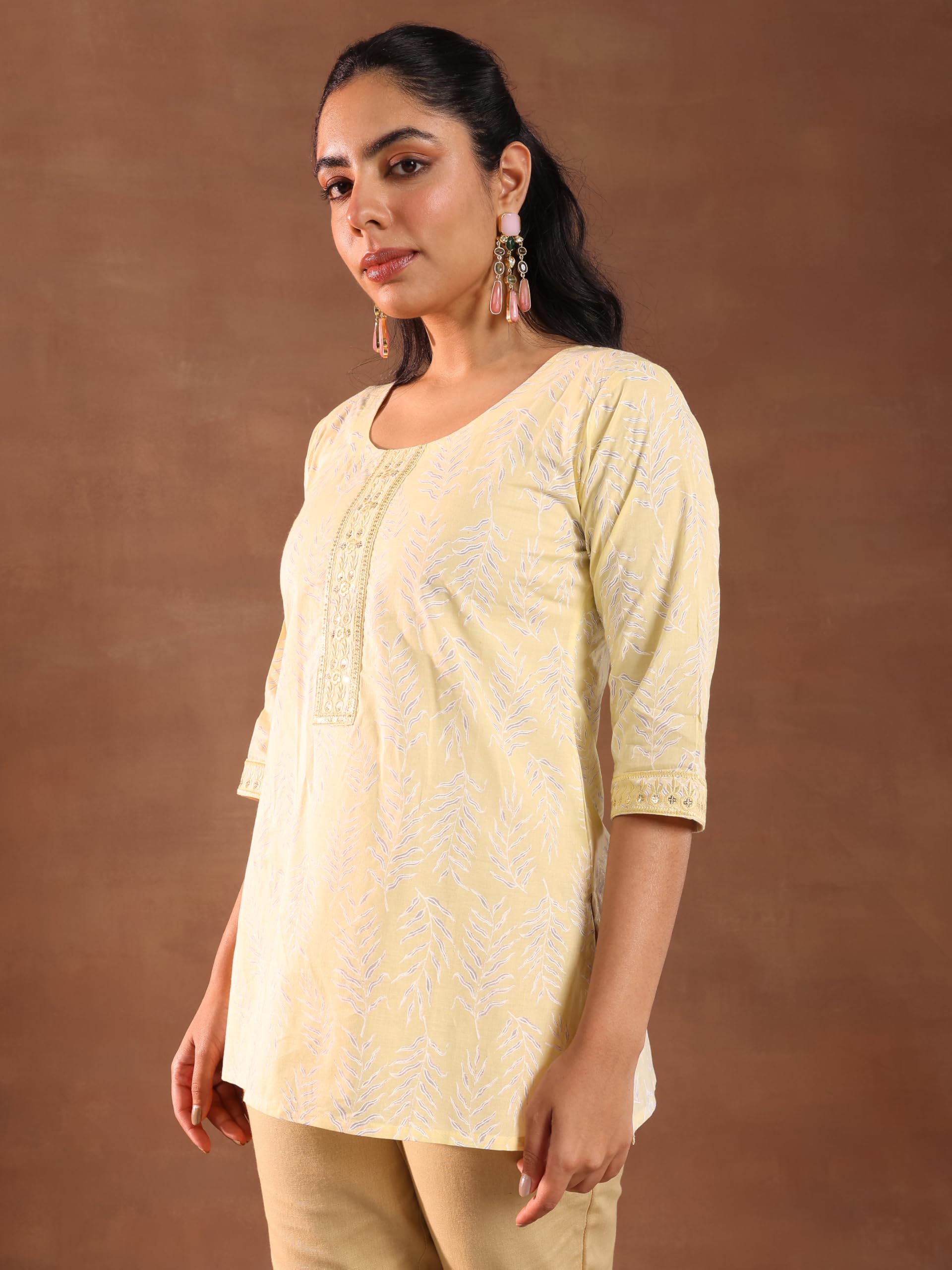 Libas Womens Printed Cotton Straight Kurti For Women Yellow