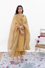 ANNI DESIGNER Women s Rayon Viscose Print Straight Kurta with Pants & Dupatta, Yellow, L