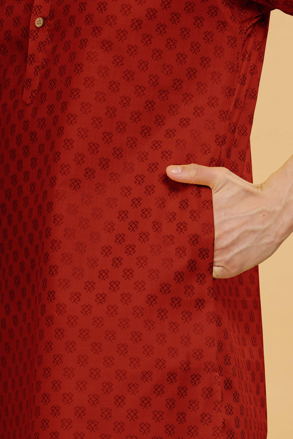 Be Active MenS Cotton Solid Regular Kurta (C-399-1_Red
