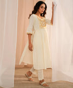 Libas Womens Cotton Printed A-Line Kurta (26725_Off White