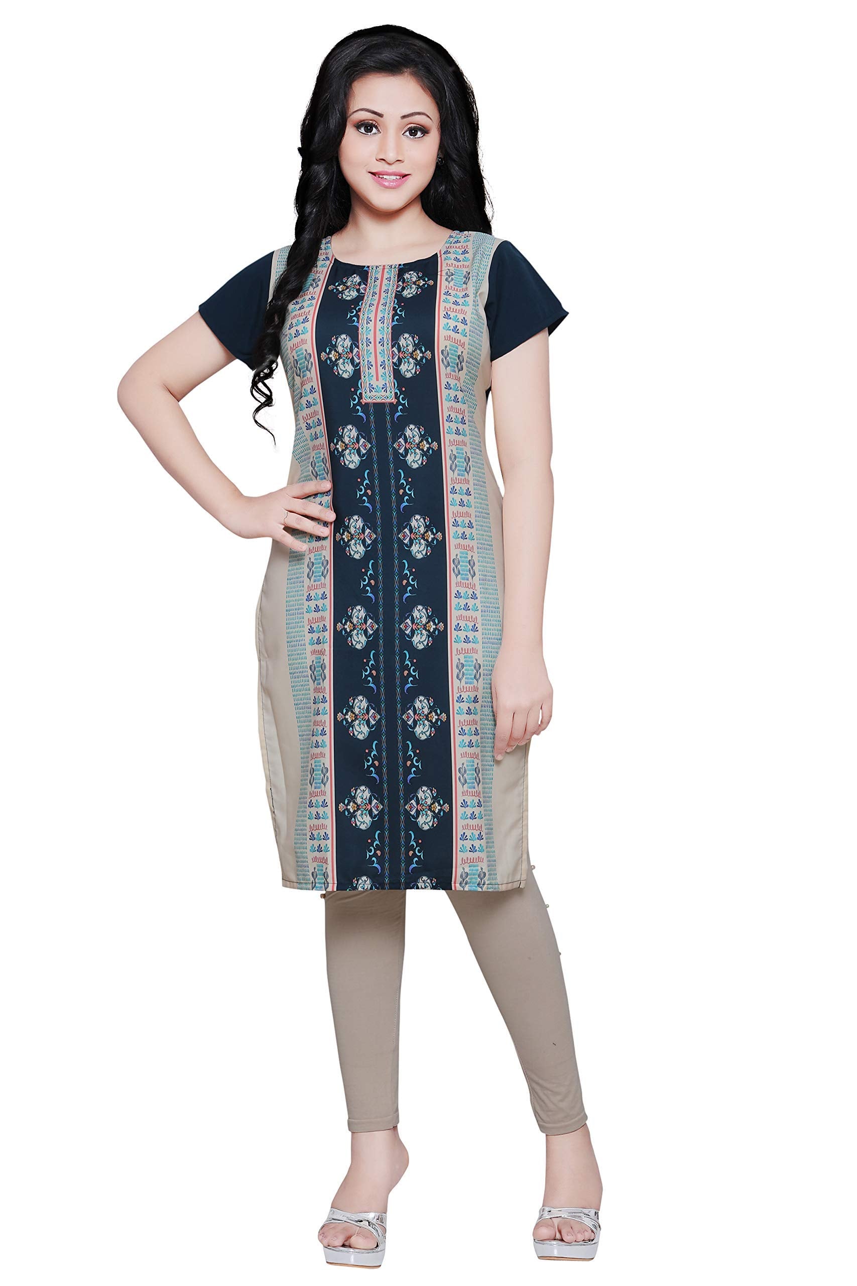 Shiv Textiles Women'S Polyester Regular Fit Kurta (106_Dark Green_Xl)