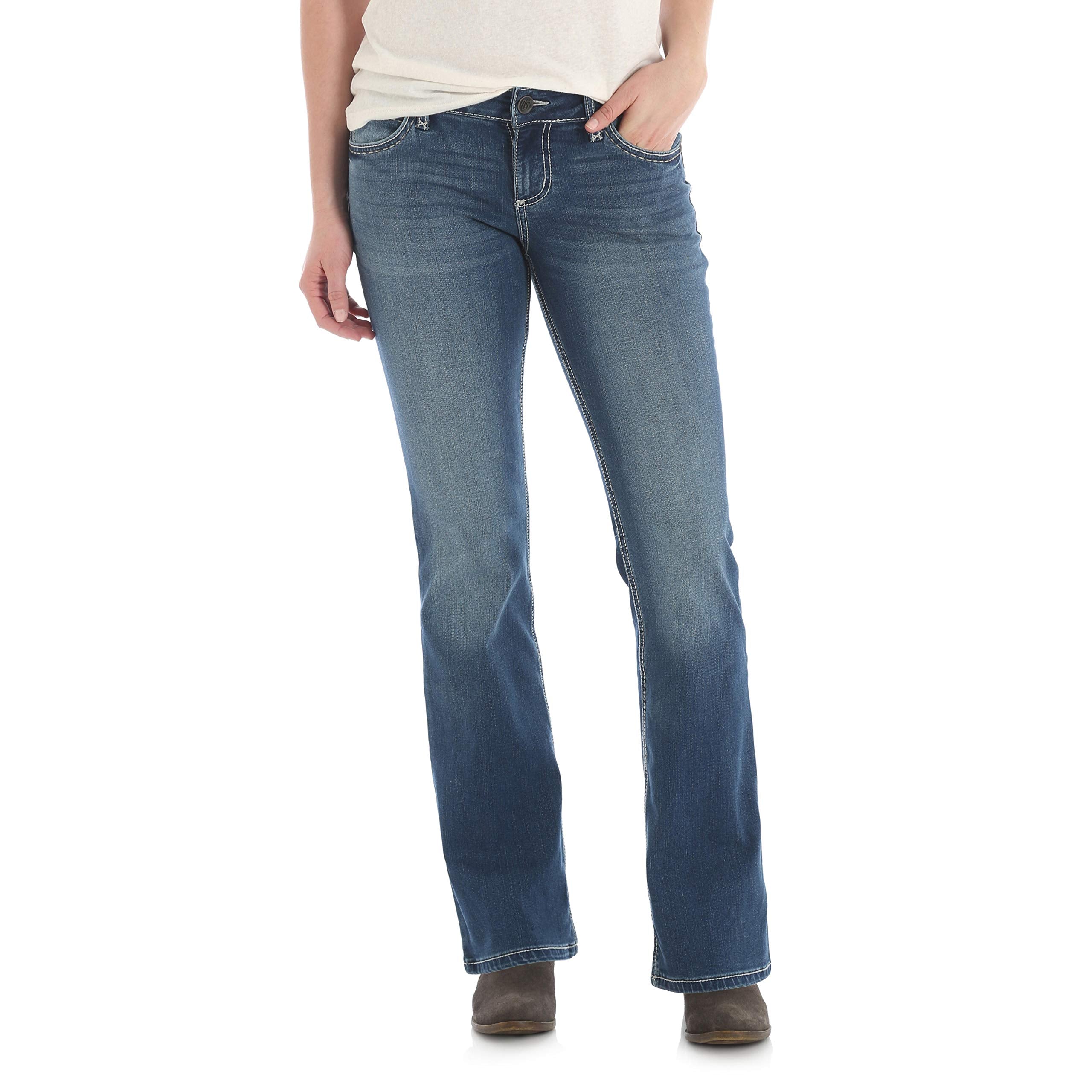 Wrangler Women's Retro Mae Mid Rise Stretch Boot Cut Jean, Wash Dark, 1W x 34L