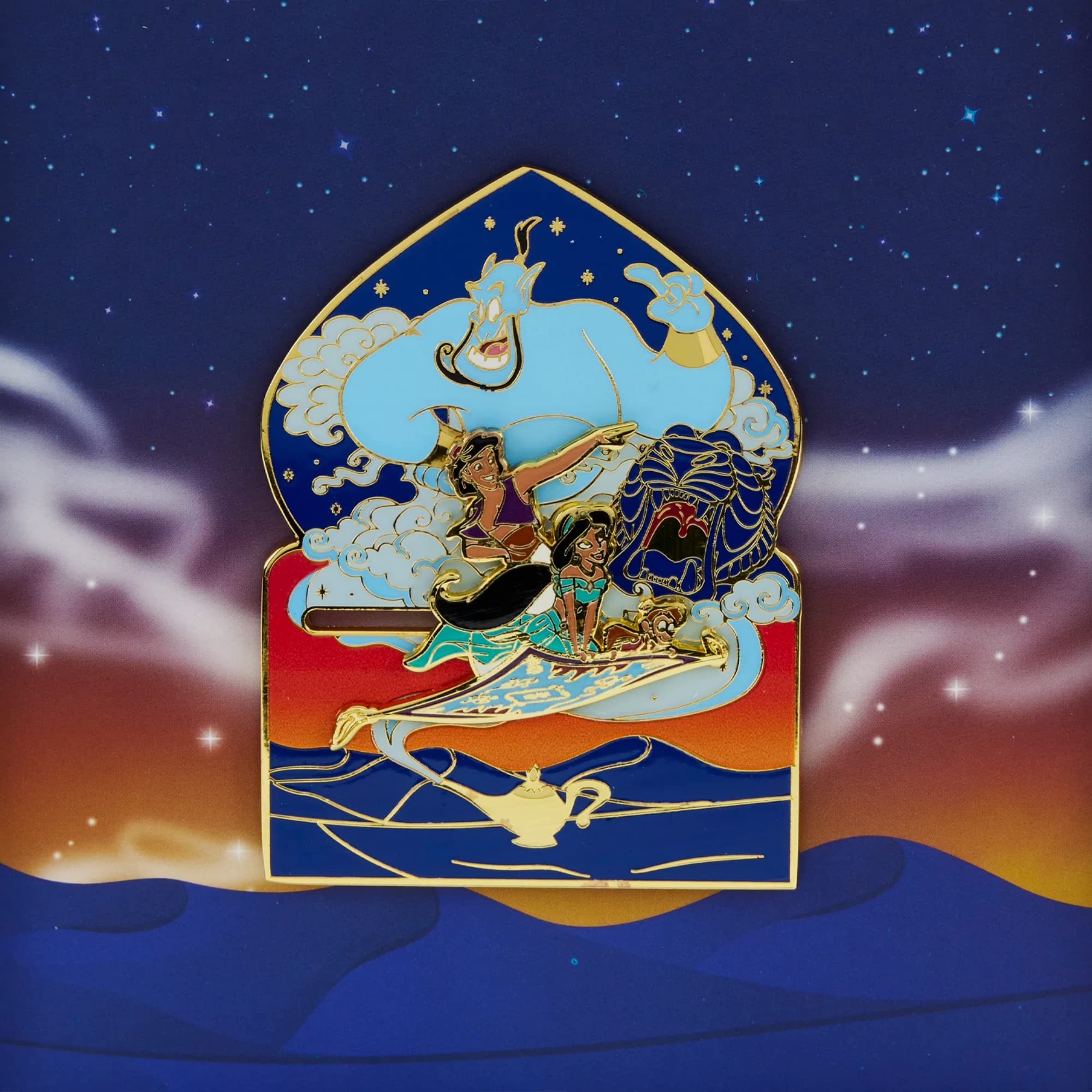 Loungefly Disney Aladdin Trading Pin with Jasmine and Genie, Individually Boxed Collectors Enamel Pins, 3 Inches