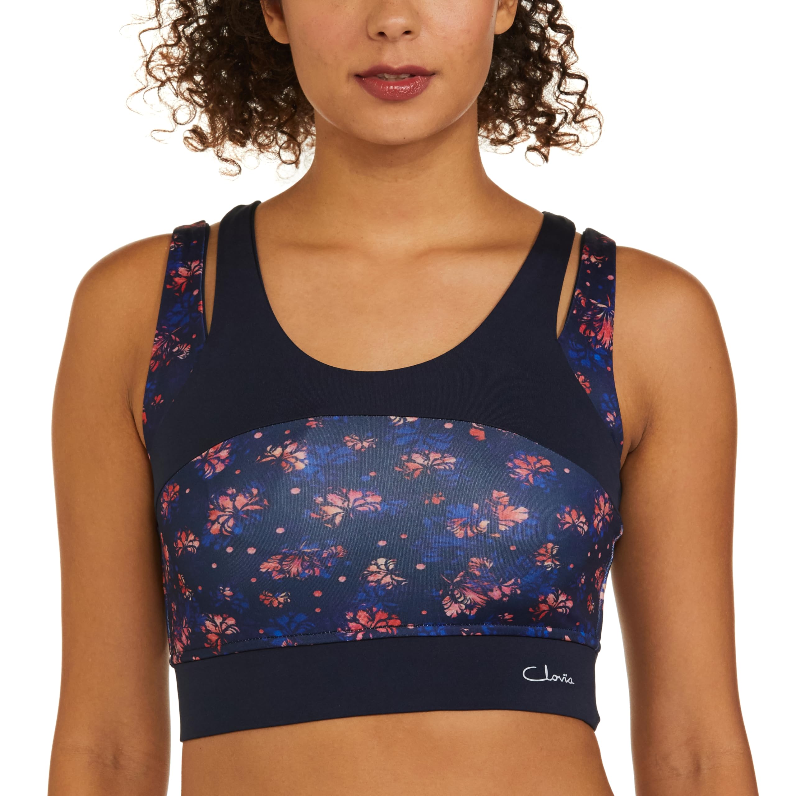 Clovia Womens Medium Impact Padded Floral Print Sports Bra (BR2159B08_Blue_XL)