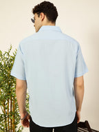Thomas Scott Regular Fit Self Design Textured Cuban Collar Casual Shirt for Mens Light Blue