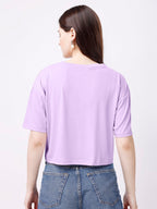 ELLITI Soft Rich Cotton Lavender/Purple Half Sleeve | Round Neck | Oversized/Loose Fit | Down Solder | Plain/Soild Crop Top for