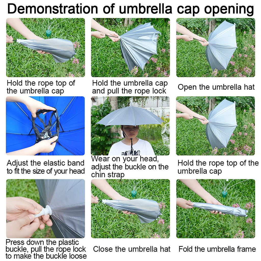 NEW-Vi Umbrella Hat, 25 inch Hands Free Umbrella Cap for Adults and Kids, Fishing Golf Gardening Sunshade Outdoor Headwear (Silv