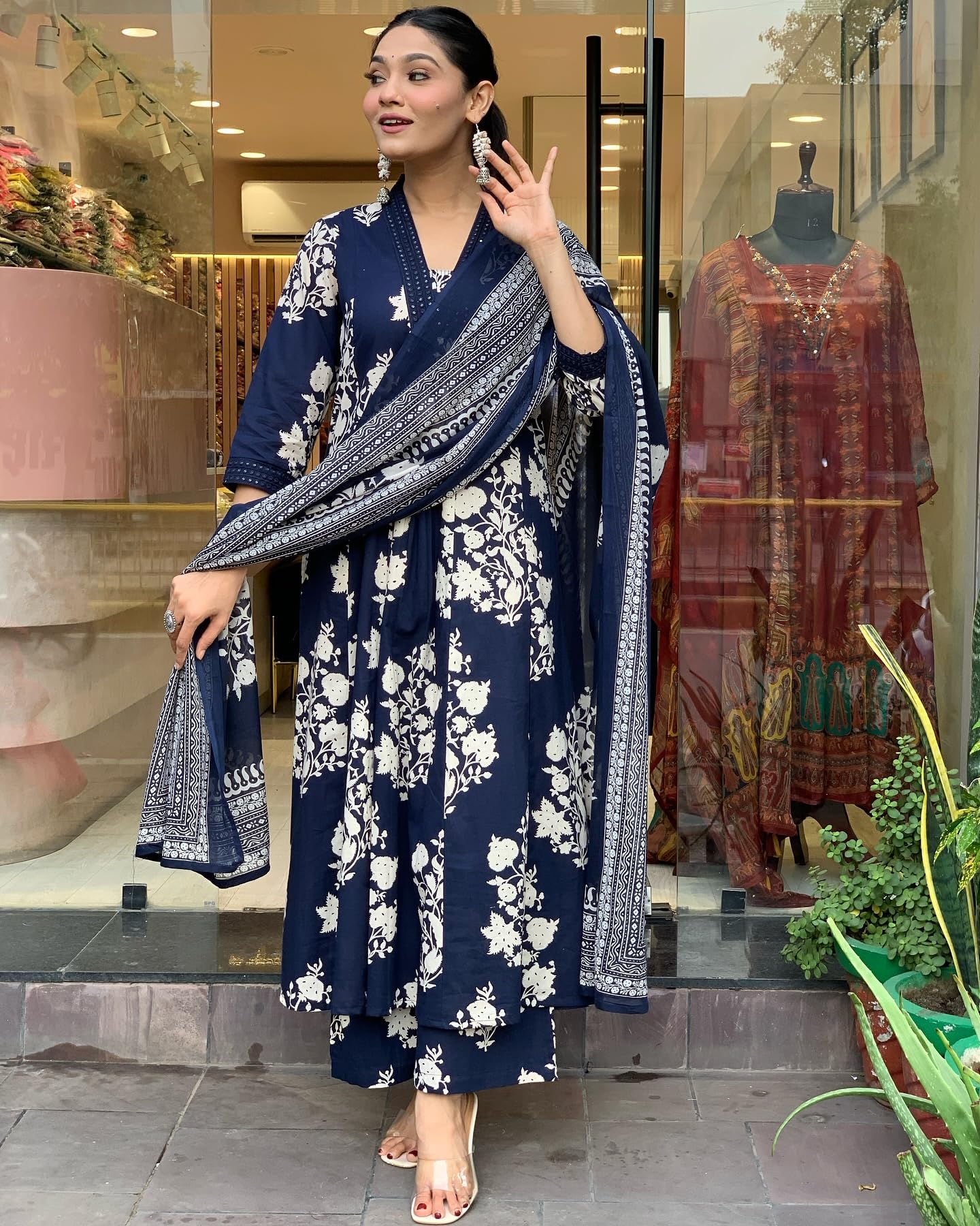 Toochki Kurta Set For Women | Kurti Set For Woman |Cotton Suit Set For Women | Navy Blue Dresses For Women Salwar Suit Set With