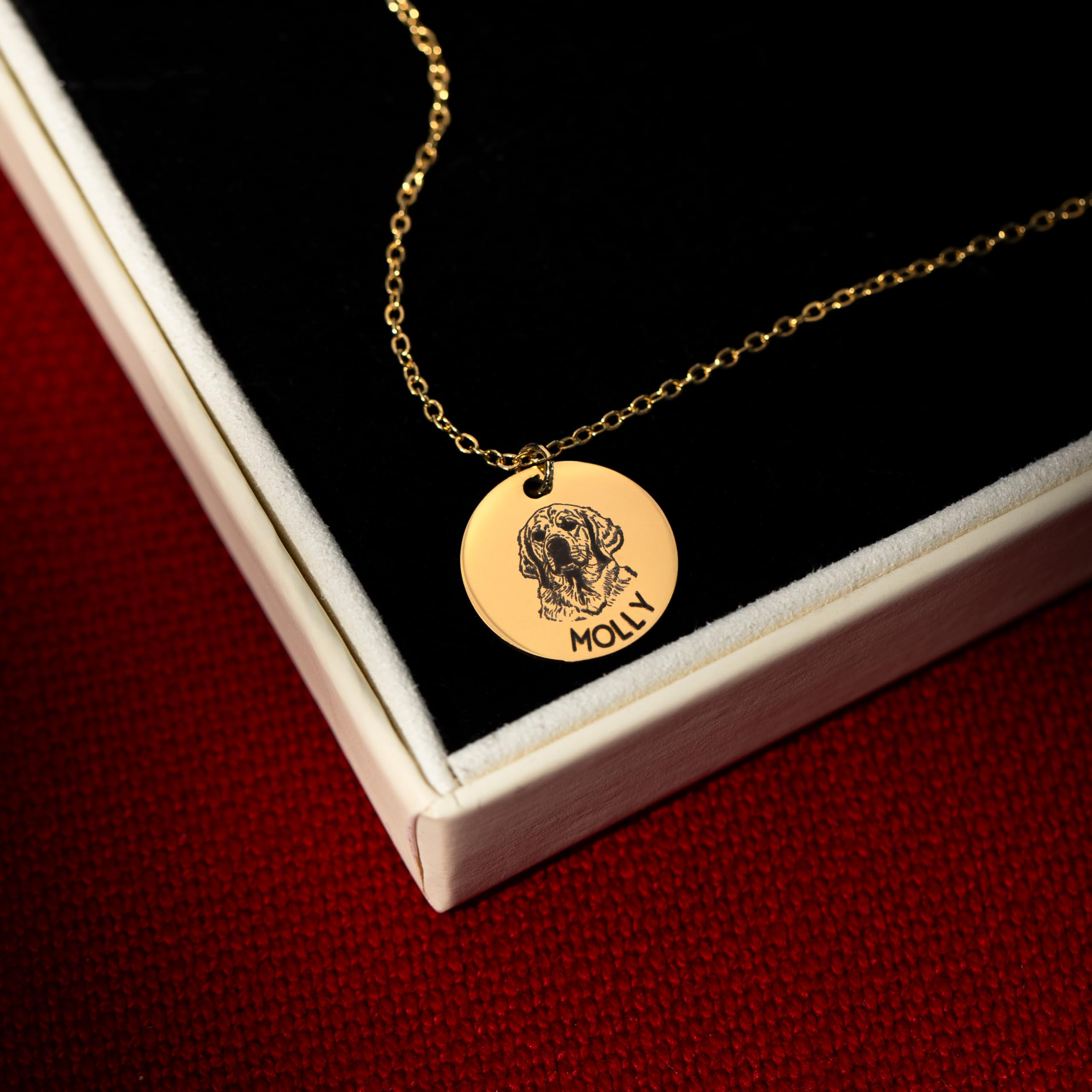 MignonandMignon Personalized Dog Necklace for Women Memorial Gifts for Mom Pet Portrait Custom Cat Name Unique Animal Picture Ch