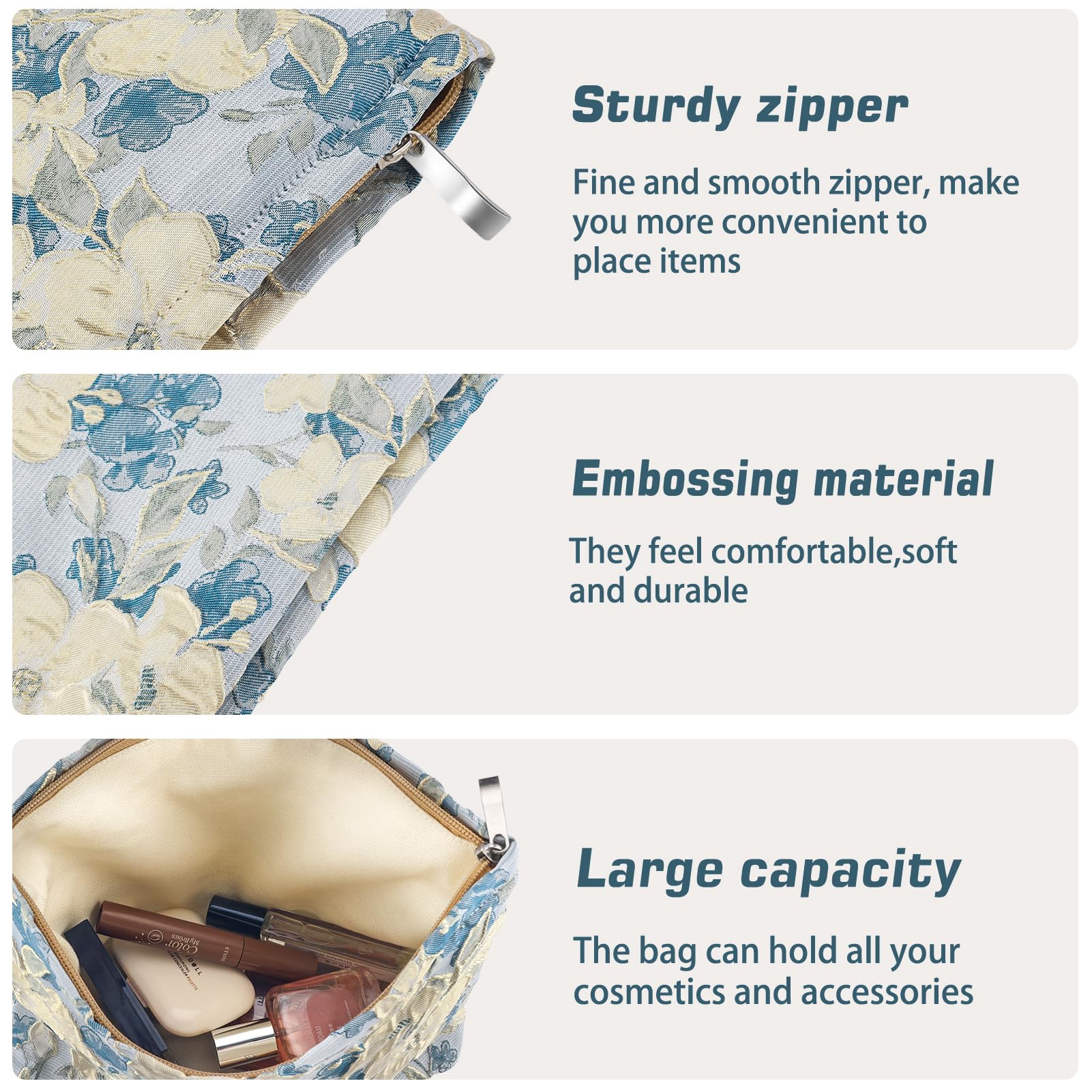 ZLFSRQ Flower Makeup Bag for Women Girls Travel Cute Floral Cosmetic Bags Large Cosmetic Pouch Purse with Zipper Portable Toilet