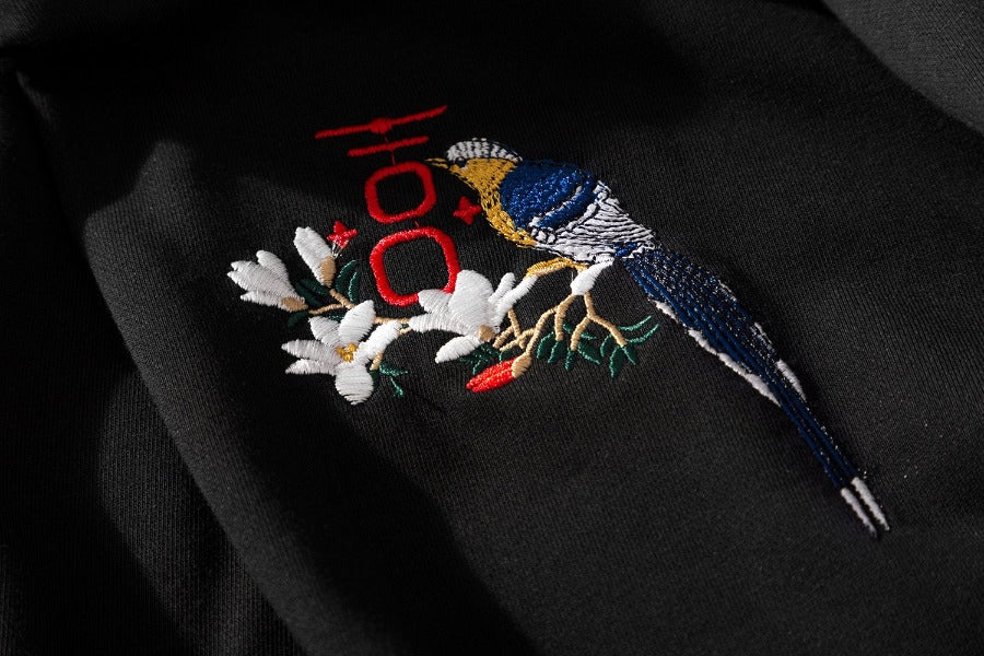 KH9083 Flowers Birds Embroidery Hoodie