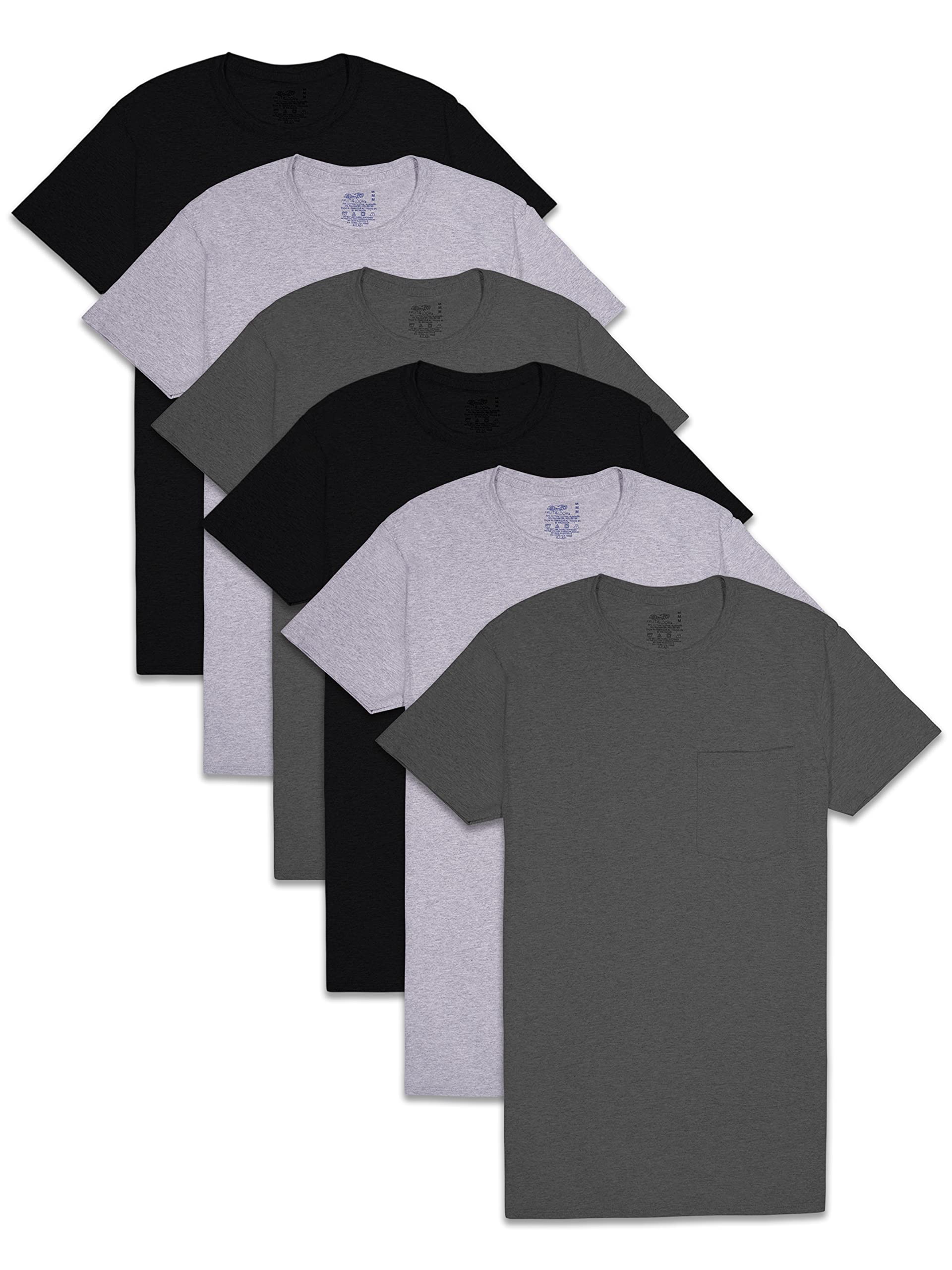 Fruit of the Loom Men's Pocket T-Shirt Multipack, 6 Pack - Assorted Colors, Medium