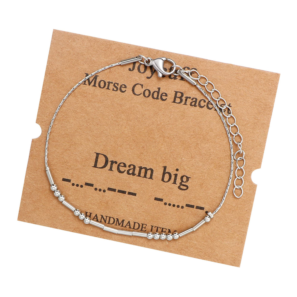 JoycuFF Morse Code Bracelets for Women Dream Big Inspirational Birthday Thanksgiving Day Christmas Gifts for Best Friends Mom Si