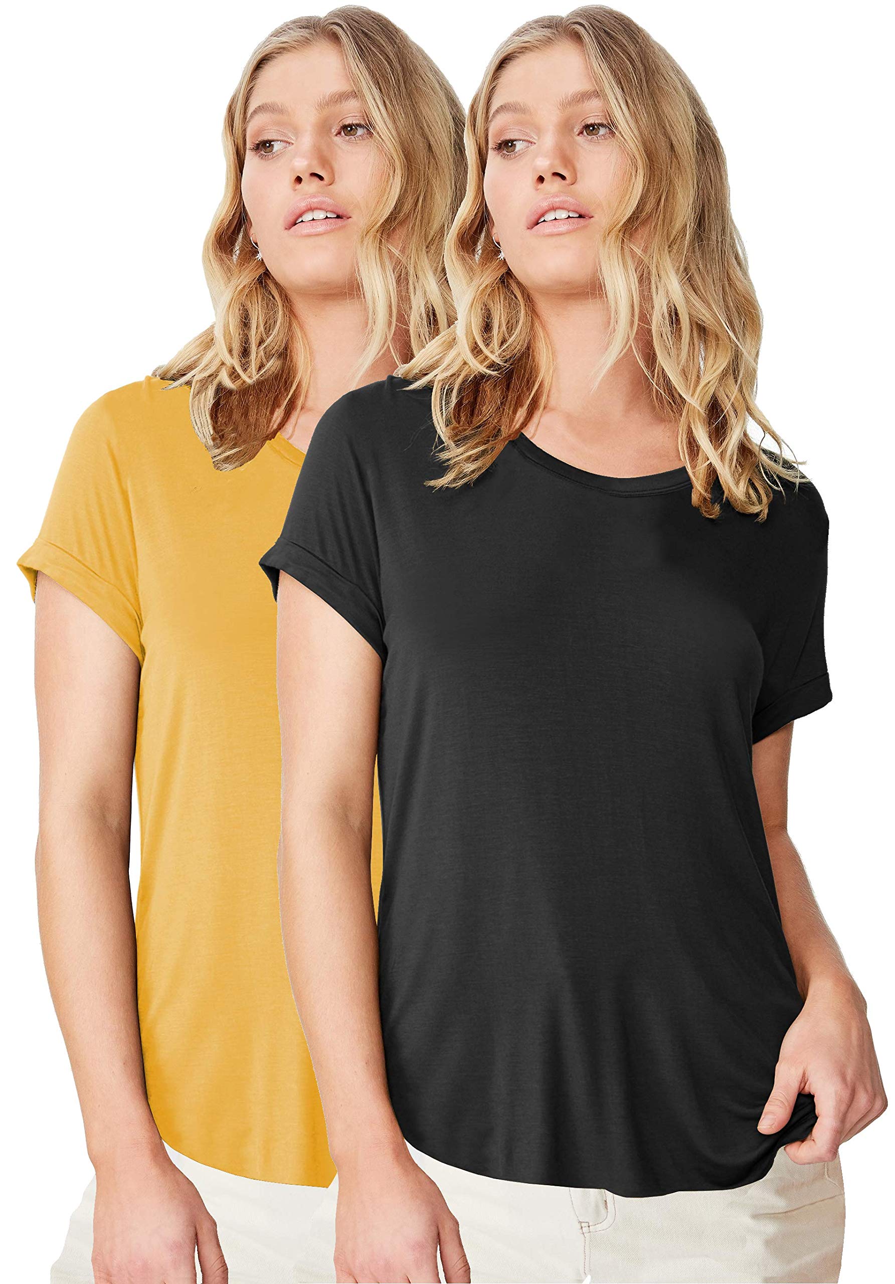 Fabricorn Womens T-Shirts (CMB01_Blk_YLW_UpDown_XXL_Black & Mustard Yellow_XX-Large)