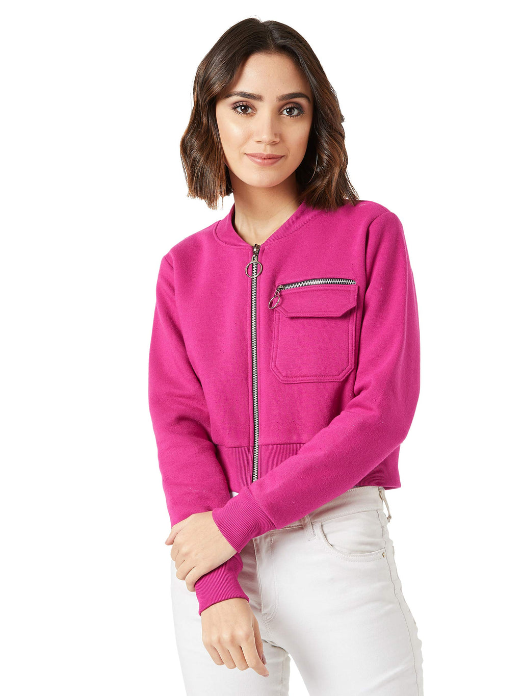 Miss Chase Womens Full Sleeves Cropped Jacket (MCAW24JKT99-44-122-04, Pink, M)