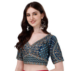 Pujia Mills Mills WomenS Fancy Readymade Heavy Coding Embroidary Worked Half Sleeve Multicolor Saree Blouse(Mushroom) (Morpeach