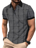 Noble Monk MenS Regular Fit Polo Neck T-Shirt|Half Sleeves|Gradient Houndstooth Pattern|Casual T-Shirt For Men