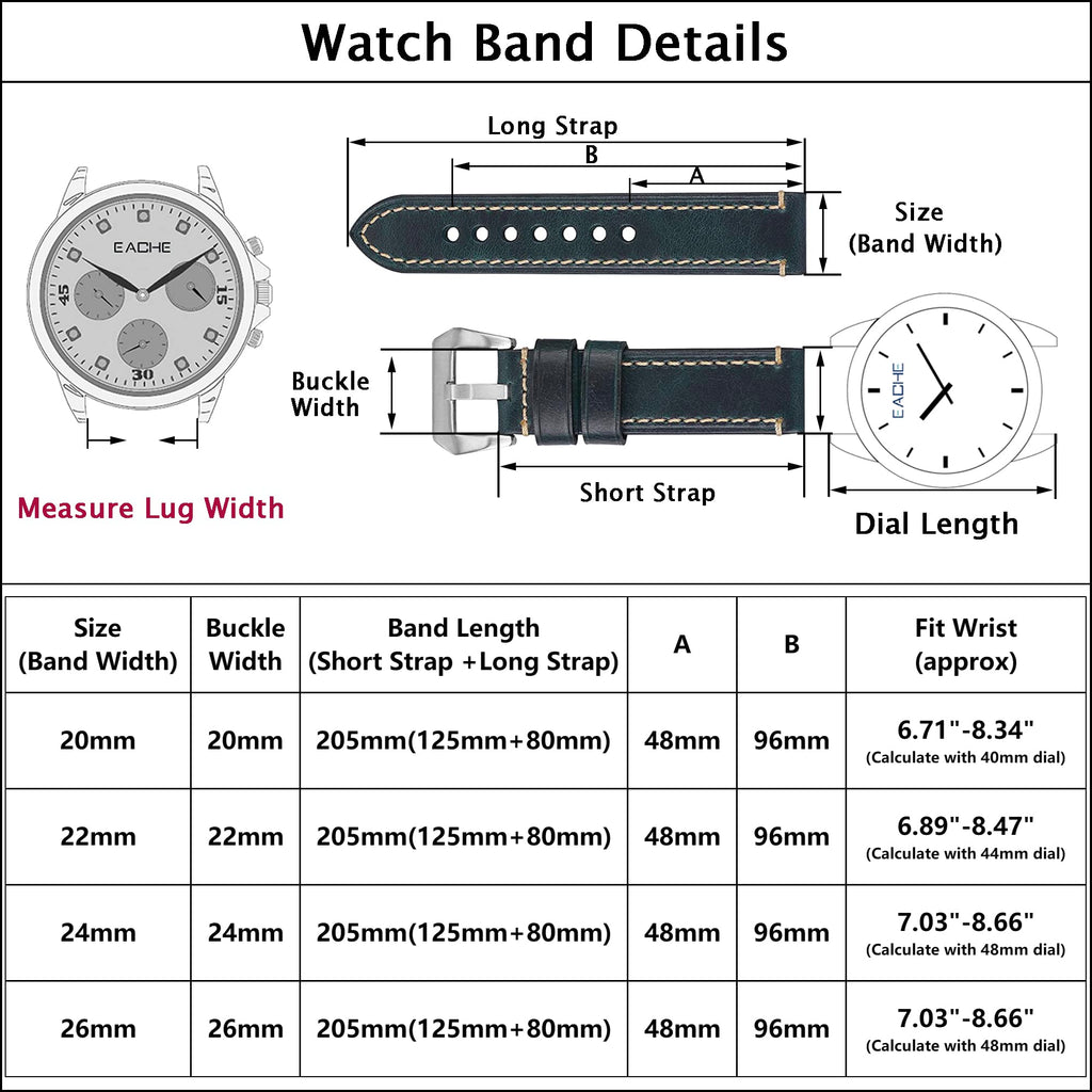 EACHE Leather Watch Bands for Men,Vintage Crazy Horse Leather & Vegetable Tanned Leather & Oil Waxed Thick Leather Watch Bands 2