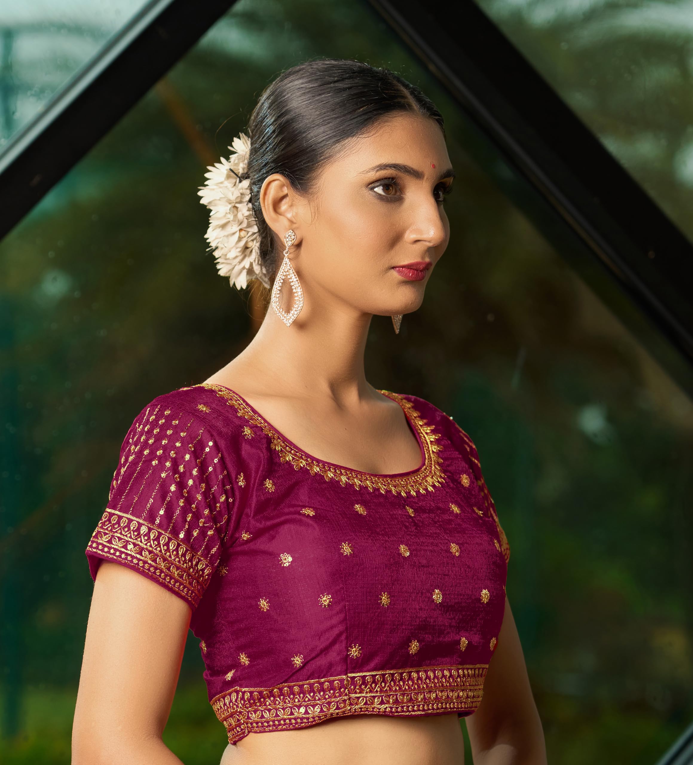 Pujia Mills WomenS Pink Readymade Blouse Embroidery Multi Coding Gold Thread Indian Ethnic Designer Blouse Stitched WomenS Rea