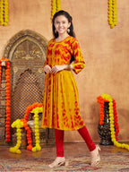 Aarika Girls Casual Wear Yellow Colour Tie Dye Print Rayon Kurti (9-16 Years)